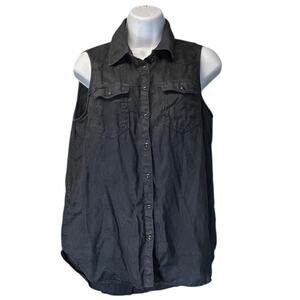 Sundance Womens S Black Snap Button 100% Linen Tank Top Hiking/Granola girl